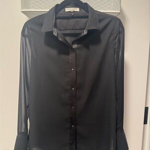 Halston Heritage Black Satin Button Down Blouse